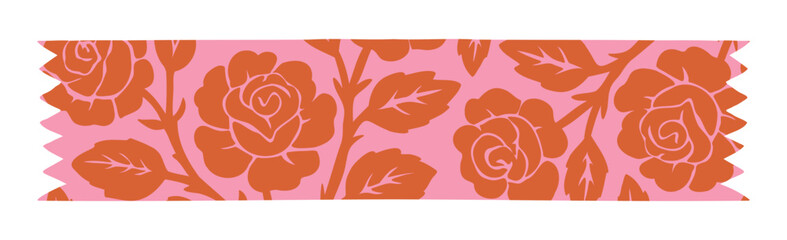 Fototapeta premium Vintage Sticky Note Tape with Rose Flower pattern. Isolated scrapbook adhesive scotch element