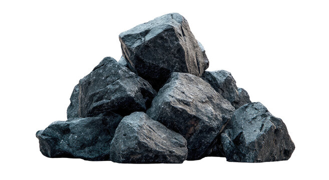 Pile of rough, grey rocks against a black background. Sharp angles, varied sizes