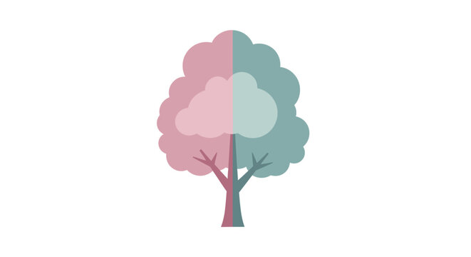 Abstract two-toned tree illustration on white background, simple and colorful concept design