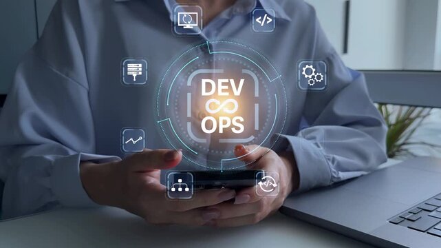 System engineer and programming digital development. Agile programming and DevOps technology. IT operations concept. Software quality and software development.