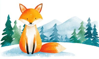Fototapeta premium Winter Holiday Season Cute Fox Watercolor Illustration For Christmas New Year And Seasonal Greetings Cards Invitations And Children'S Designs
