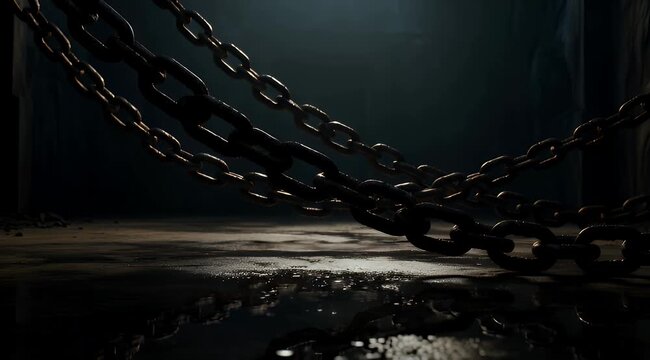 Dark Chains Hanging in Isolation Darkness.