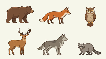 Obraz premium Delightful Collection of Cartoon Forest Animals Vector Illustration Pack for Kids' Designs and Nature Themes