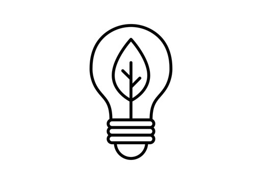 &Iacute;cono de bombilla con una hoja en su interior que representa la energ&iacute;a renovable y el ahorro ecol&oacute;gico