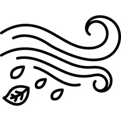 Obraz premium Stylized black and white line art illustration depicting a brisk autumn wind blowing with falling leaves, symbolizing the change of seasons and natural forces in motion