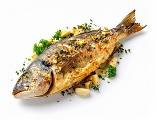 whole roasted fish stuffed with garlic and herbs