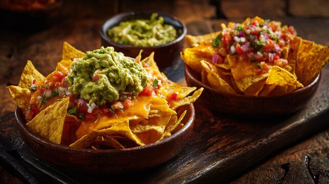  A guacamole served alongside freshly baked nachos covered in melted cheese