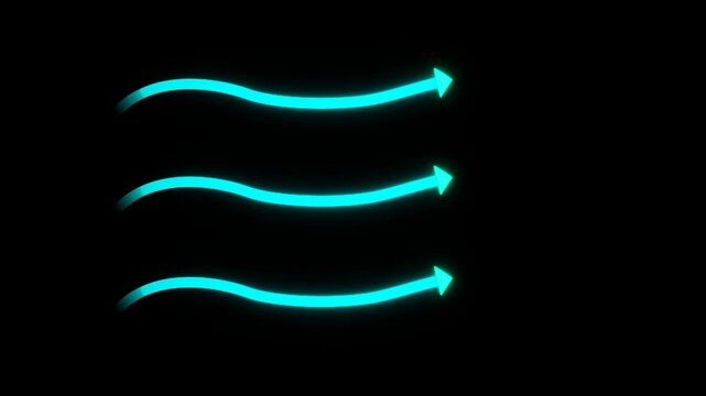Cyan neon wavy triple arrows flowing left to right, seamless loop animation on black background