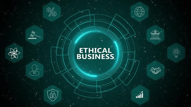 Enterprise governance dashboard powered by Ethical Business framework with secure compliance monitoring and advanced digital management strategy 4K animation video