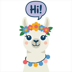 Hand drawn llama character vector illustration isolated on white background design © azzedine