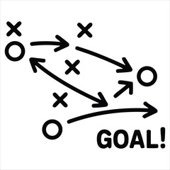 Soccer field strategy diagram with player positions and direction arrows vector illustration © azzedine