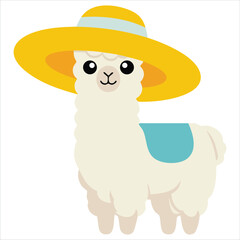 Fototapeta premium White fluffy llama in a hat vector illustration on white background