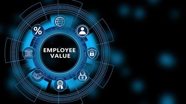 Corporate performance dashboard featuring Employee Value interface with secure workforce monitoring and advanced digital management strategy technology 4K animation video