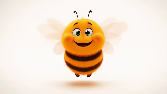 Cheerful animated bee character on white background cartoon style fluffy detailed adorable honeybee for kids media projects