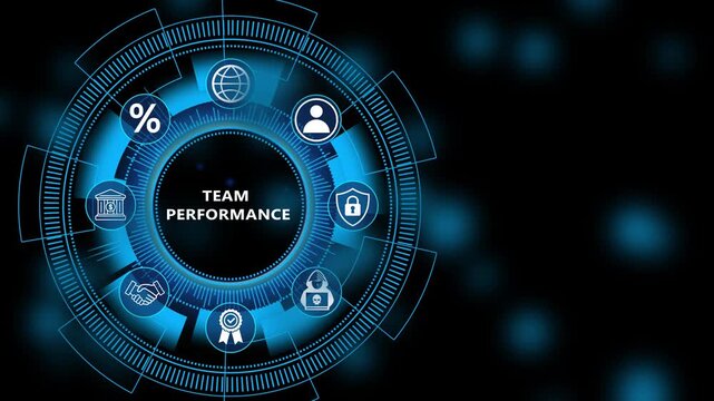 Corporate workforce dashboard featuring Team Performance interface with secure productivity monitoring and advanced digital management strategy technology 4K animation video