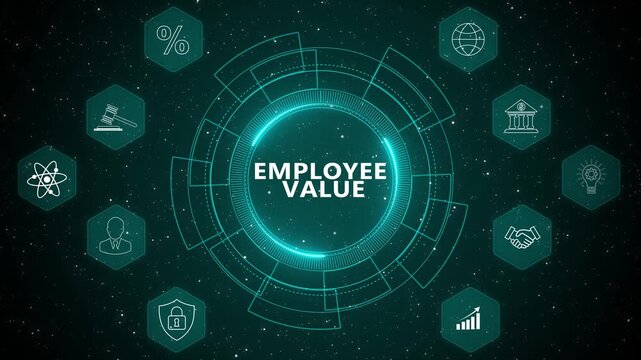 Enterprise analytics dashboard powered by Employee Value interface with secure performance monitoring and advanced digital workforce strategy 4K animation video