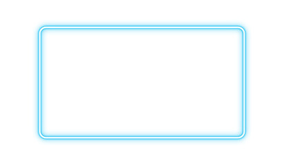 Blue rectangular frame with neon glow on transparent background. Neon effect border for picture or video frame overlay.