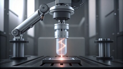 Fototapeta premium Robotic Arm Handling DNA Sample in High-Tech Laboratory Environment