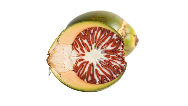 Half of betel nut fruit isolated on transparent background macro view