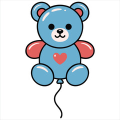 Fototapeta premium Flat design vector illustration of blue teddy bear with red heart and ears on white background