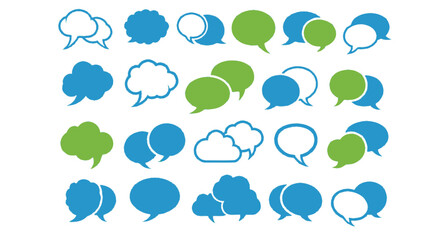 Obraz premium Collection of eighty eight diverse vector illustration speech and chat bubbles in blue green and white styles