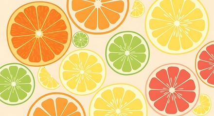 Colorful Citrus Fruits Slices Pattern Background.