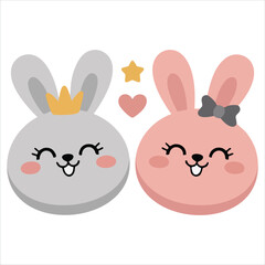 Isolated vector design of rabbit head with floral crown for Easter concept on white background