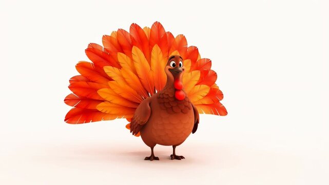 Cute animated thanksgiving turkey character on white background perfect for holiday themed projects with customizable backgrounds