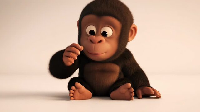 Cute cartoon baby gorilla character sitting on white background animated primate adorable animal render for kids