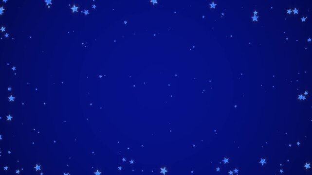 night sky shiny glowing stars glittering on blue border frame animation, twinkle stars good night fairy tale and lullaby social media motion background