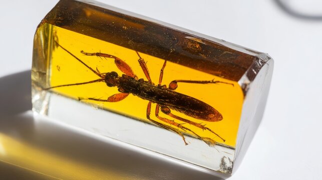 theosophy. An insect preserved inside a piece of amber with detailed texture. wildlife magazines, conservation campaigns, designed for eco-tourism storytelling, celebrates biodiversity.

