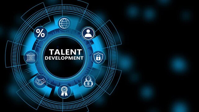 Corporate HR dashboard featuring Talent Development interface with secure workforce monitoring and advanced digital performance strategy technology 4K animation video