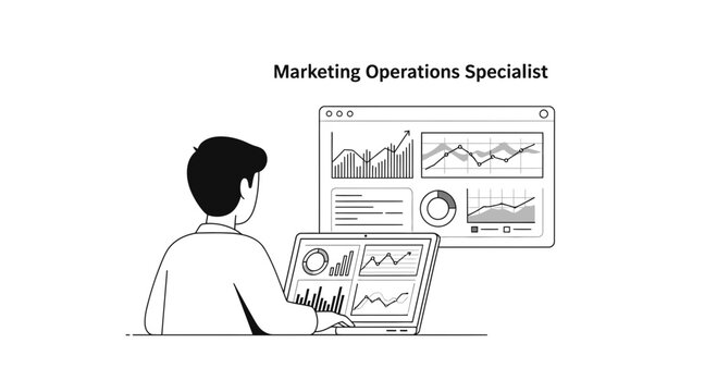 Marketing Operations Specialist Analyzing Data on Computer.