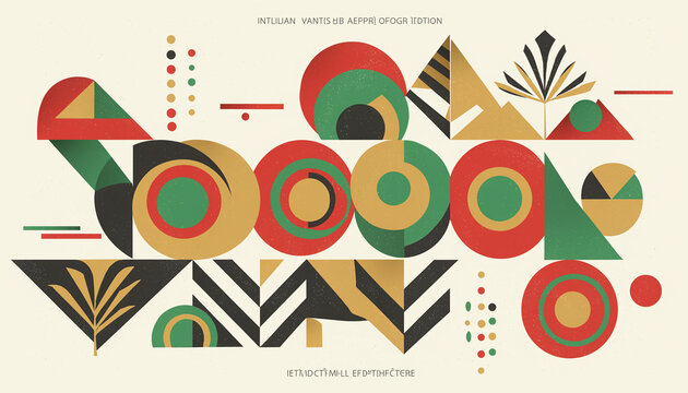 Modern Juneteenth Celebration Banner Featuring Abstract Layered Human Silhouettes and Vibrant Geometric Shapes