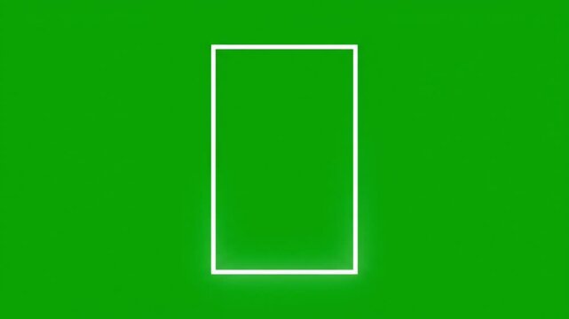 A neon white rectangle outline illuminates against a vibrant green background, symbolizing a digital interface or loading element
