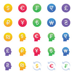 Gradient color icons set for Currency, finance