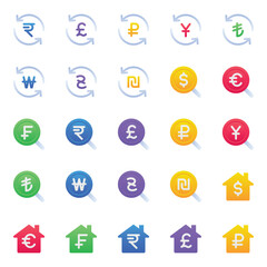 Gradient color icons set for Currency, finance