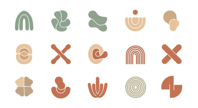 Boho abstract shapes vector set, modern art