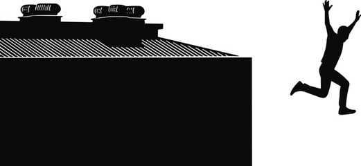 Black silhouette of a man jumping from a rooftop, parkour athlete performing extreme stunt between buildings, urban free running and adrenaline concept. © Sagar Creative