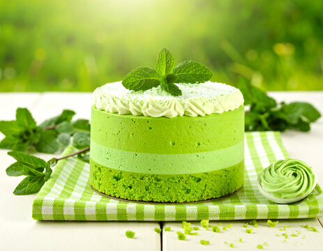 Refreshing Mint Mousse Cake in Nature