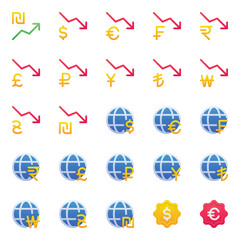Gradient color icons set for Currency, finance