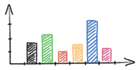 hand drawn business graph with bar chart in various colors isolated on white or transparent png