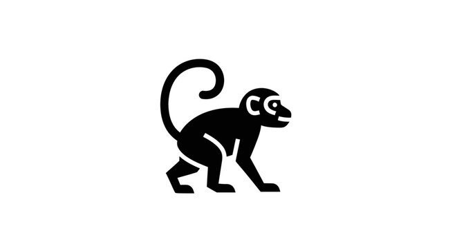 Silhouette of a monkey with a curly tail on white.