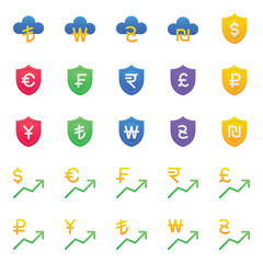 Gradient color icons set for Currency, finance