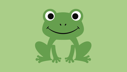 Fototapeta premium Cute cartoon frog smiling on a light green background