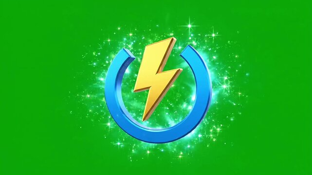 Vibrant lightning bolt and circular arrow icon with sparkling energy, perfect for quick refresh, power-up, or dynamic transition effects on a chroma key green background