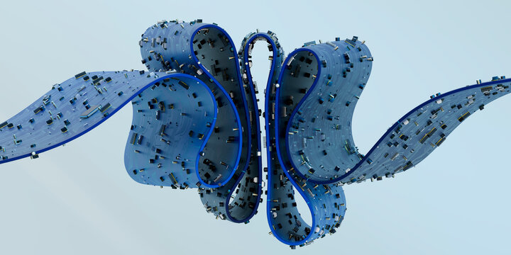3D Circuit Ribbon Fold with floating chip details