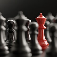 Red queen gleams on dark chessboard