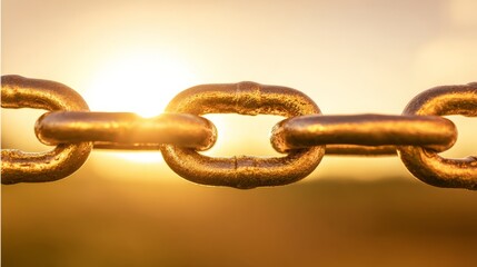 Obraz premium liberation. Broken metal chain links against a sunrise background with golden light. wellbeing guides, coaching materials, designed for coaching and self-improvement content. 
