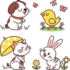 Obraz premium Cute animals in a whimsical scene